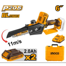 MINI MOTOSIERRA A BATERIA 20 V 6" C 2X BAT CARG Y VALIJA BRUSHLESS INGCO