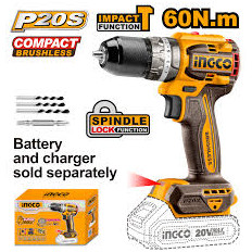 TALADRO ATORNILLADOR 20V C/PERCUTOR A BATERIA 13MM  COMPACT BRUSHLESS
