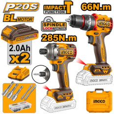 COMBO TALADRO ATORN C PERCUTOR + ATORNILLADOR DE IMPACTO 20V BRUSHLESS C/2 BAT + CARGADOR + VALIJA
