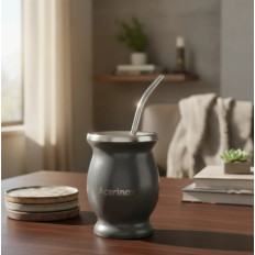 MATE Y BOMBILLA ACERINOX GRIS