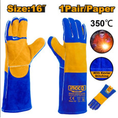 GUANTE CUERO LARGO SOLDADOR AZUL 16" INGCO