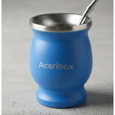 MATE Y BOMBILLA ACERINOX CELESTE