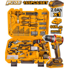 KIT ATORNILLADOR PERCUTOR 20V C/CARGADOR  INGCO EN VALIJA C/BAT Y CARGADOR