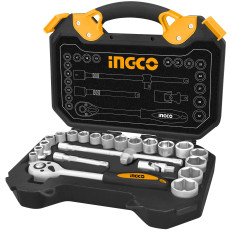 JUEGO DADOS, TUBO, LLAVE 1/2" CRIQUET 25 PZS METR Y PULG INGCO