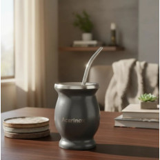 MATE Y BOMBILLA ACERINOX GRIS